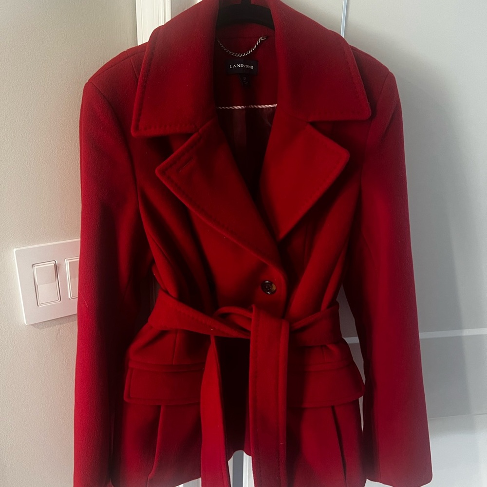 Lands' End Women's Vibrant Red Wool Coat